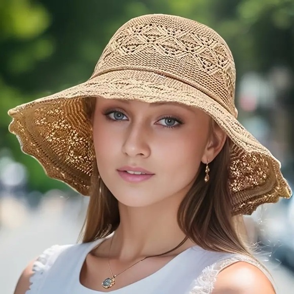 Lace Summer Sun Hat - Gray, Coffee Navy NWT - Picture 5 of 8